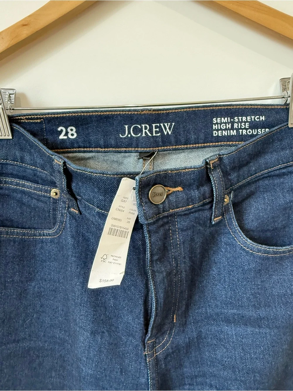 NWT J. Crew semi stretch high rise denim trousers size 28